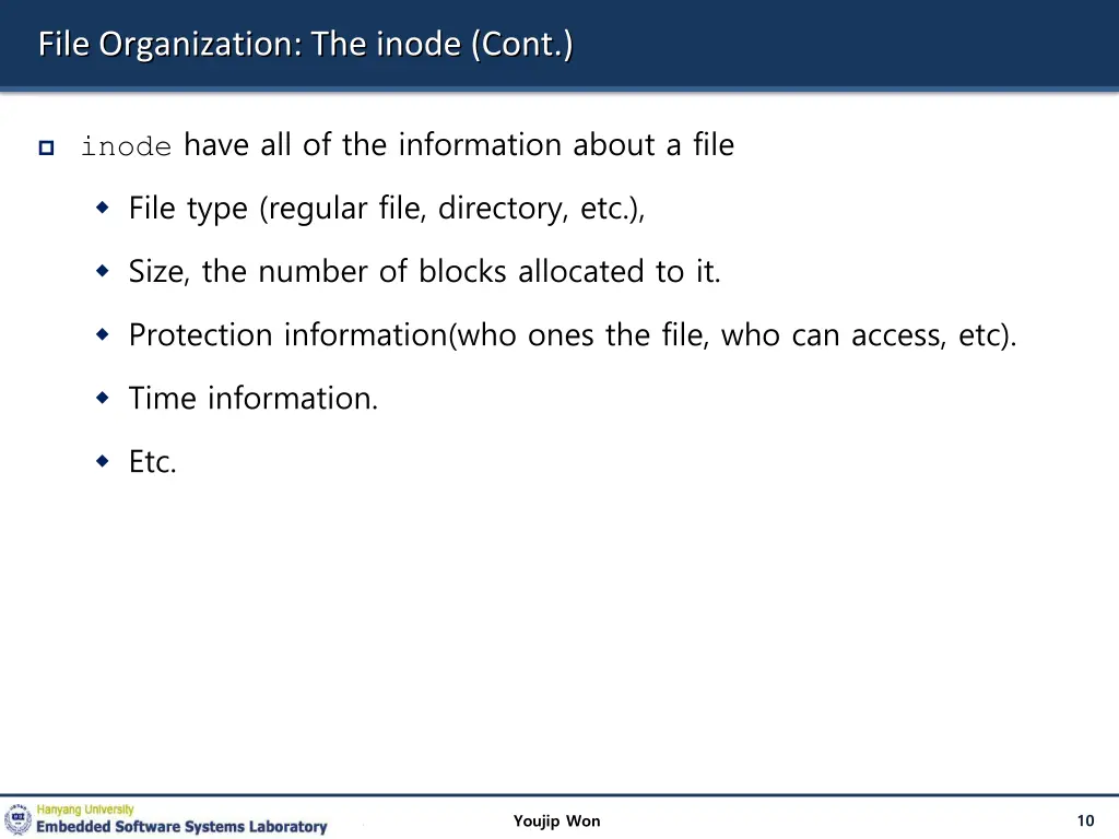 file organization the inode cont 1