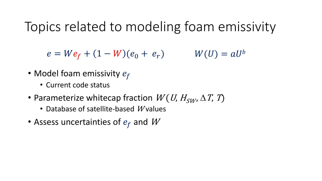 topics related to modeling foam emissivity