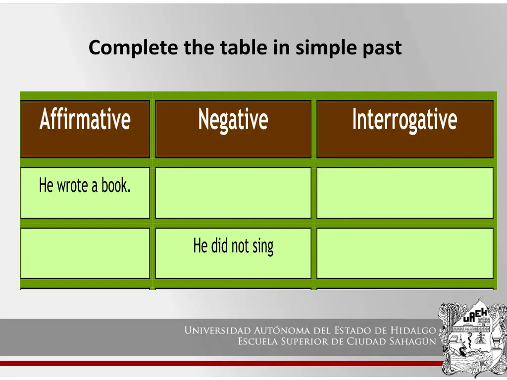 complete the table in simple past