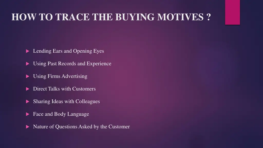 how to trace the buying motives