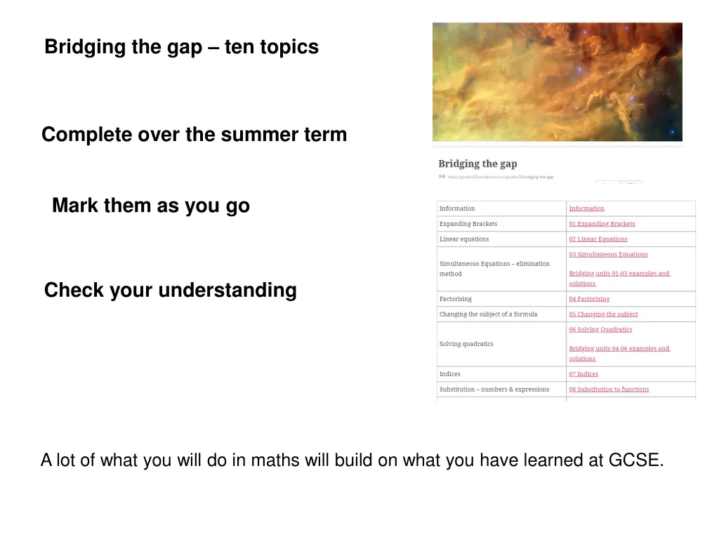 bridging the gap ten topics
