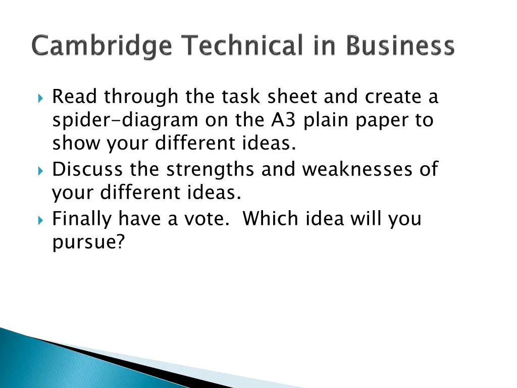 read through the task sheet and create a spider