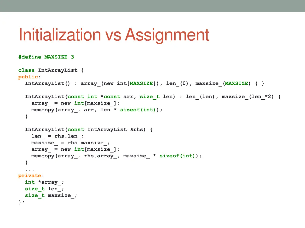initialization vs assignment