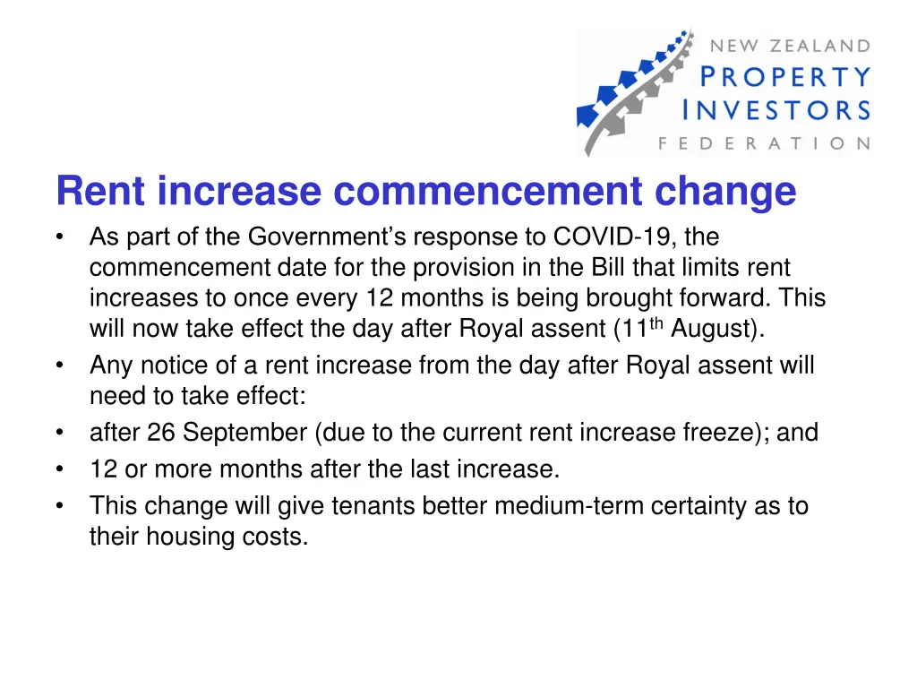 rent increase commencement change as part