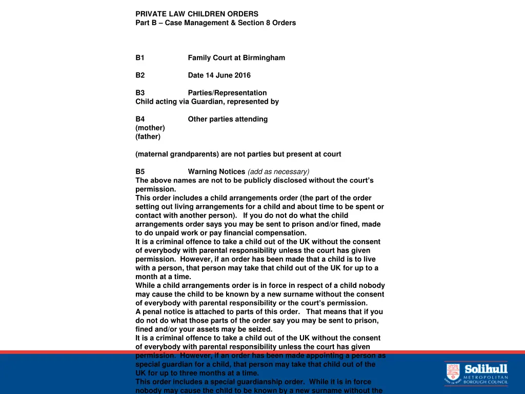 private law children orders part b case