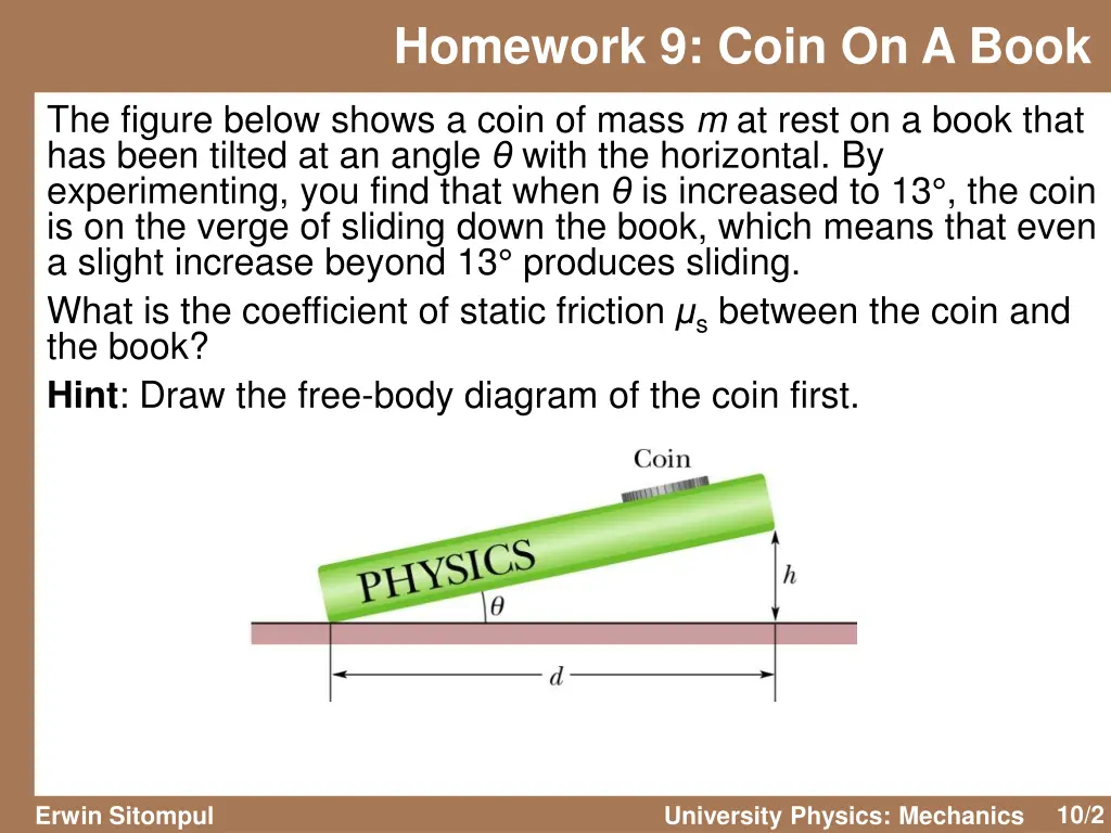 homework 9 coin on a book