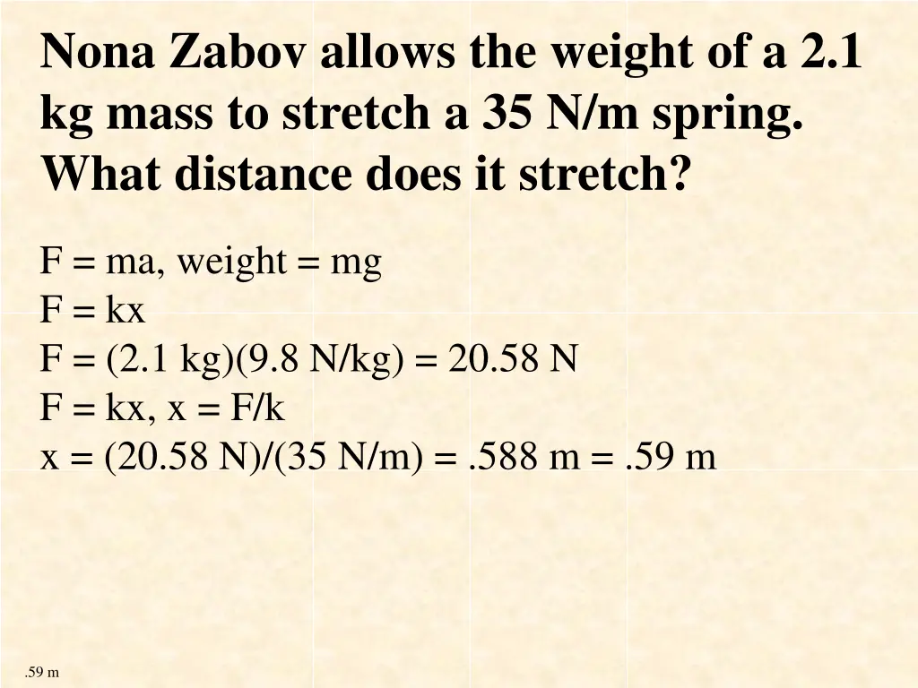 nona zabov allows the weight of a 2 1 kg mass