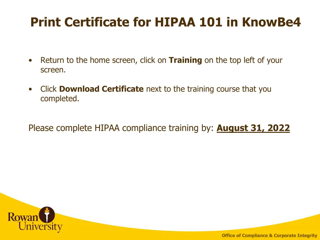 print certificate for hipaa 101 in knowbe4
