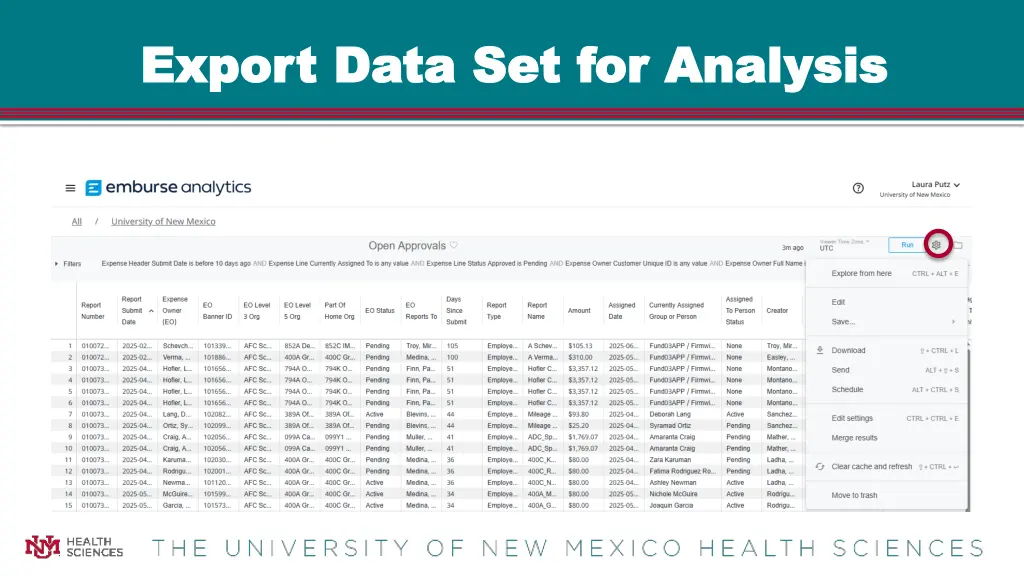 export data set for analysis export data