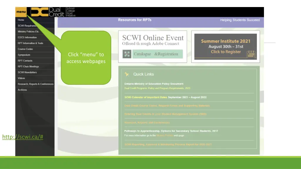 click menu to access webpages