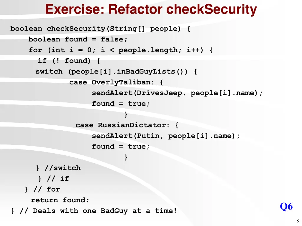 exercise refactor checksecurity