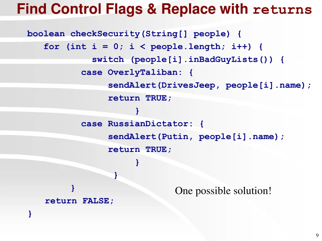 find control flags replace with returns