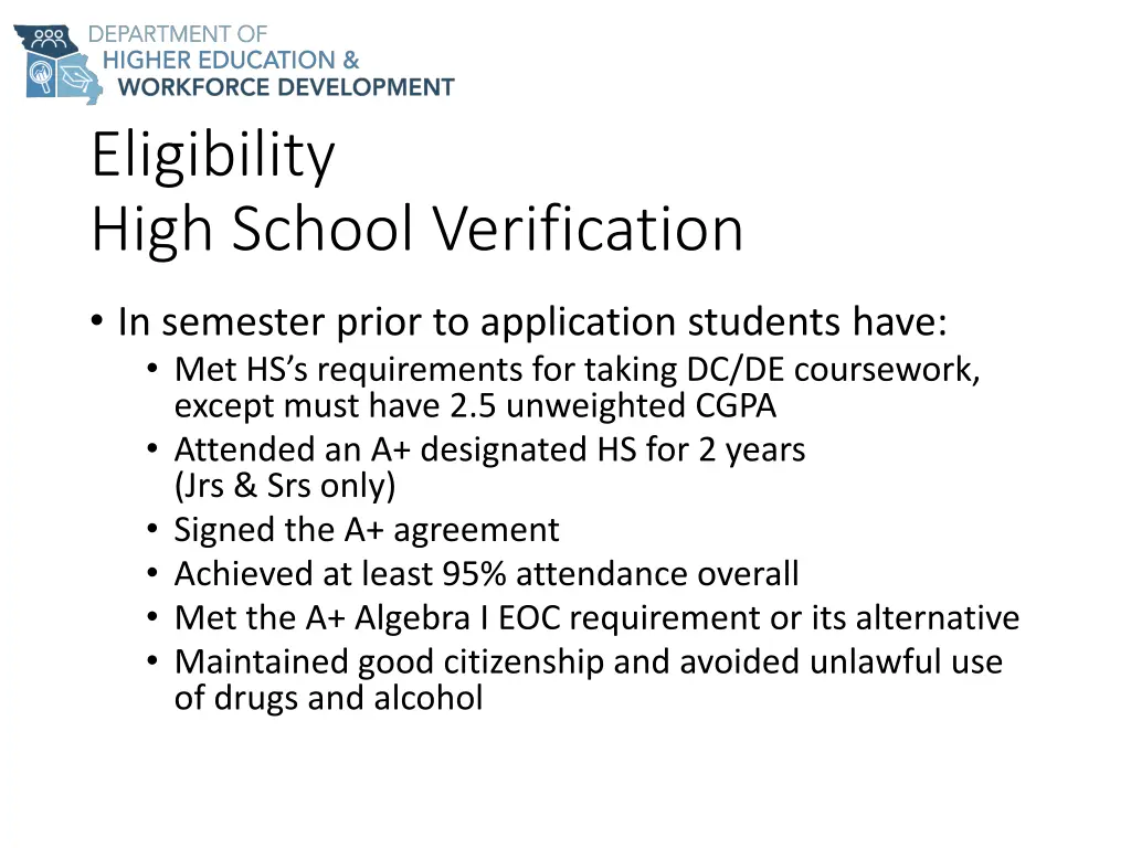 eligibility high school verification