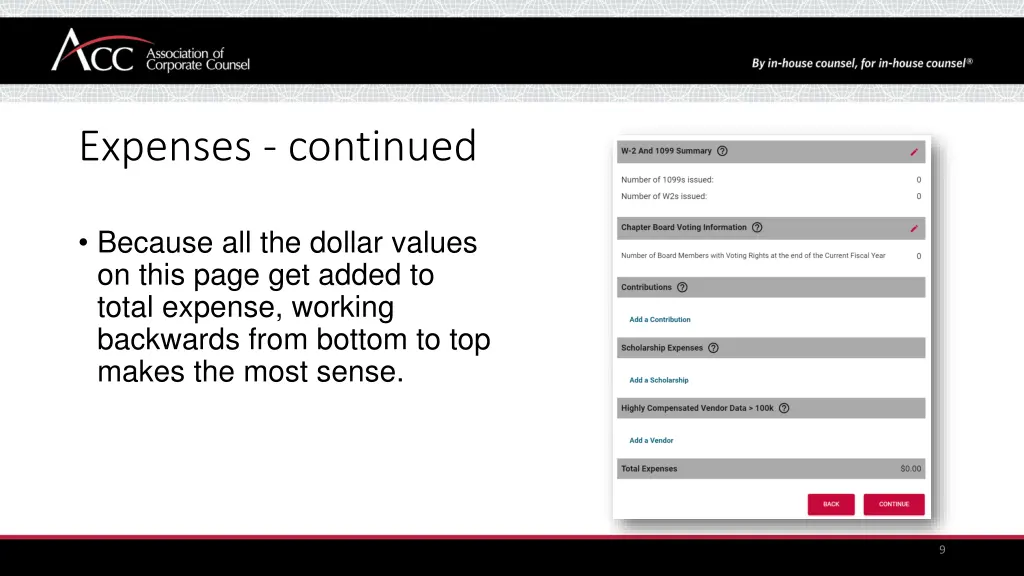 expenses continued