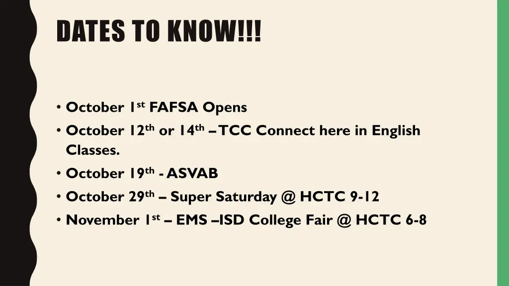 dates to know