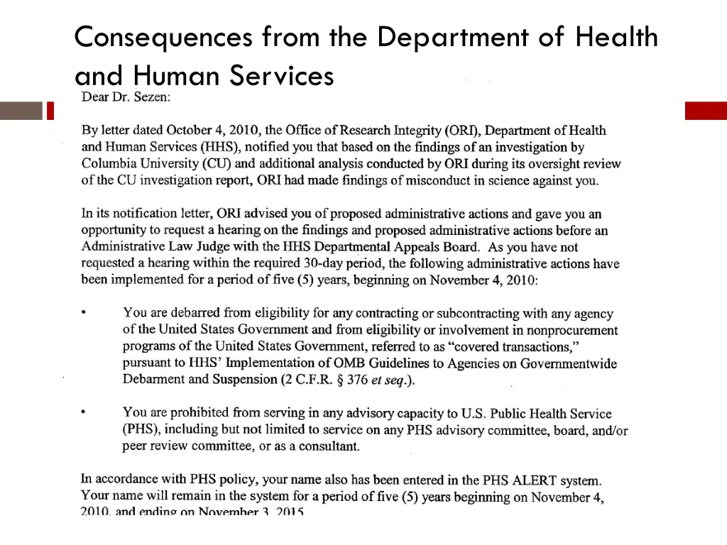 consequences from the department of health