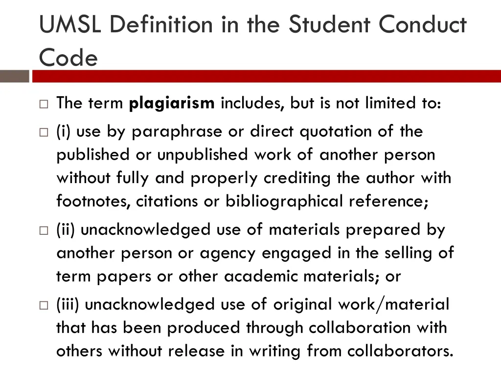 umsl definition in the student conduct code