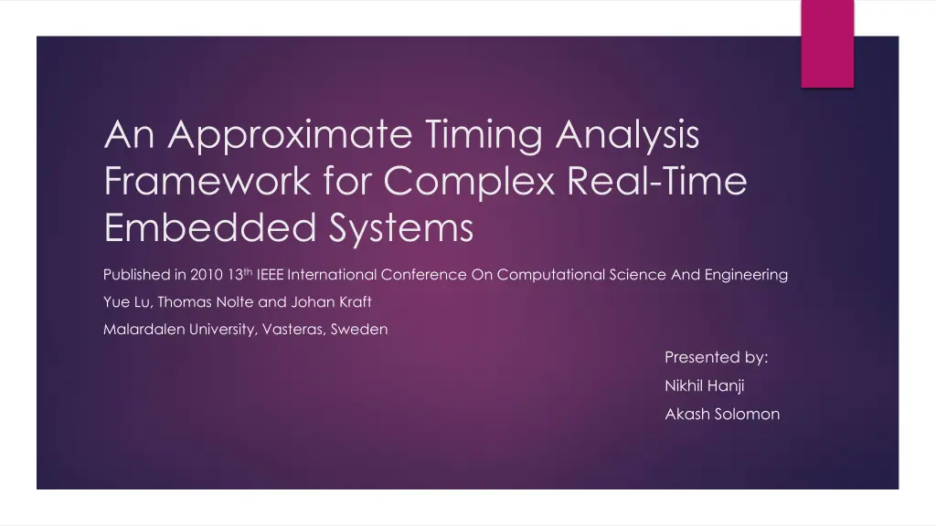 an approximate timing analysis framework