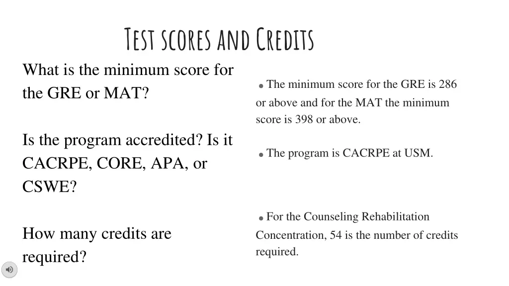 test scores and credits