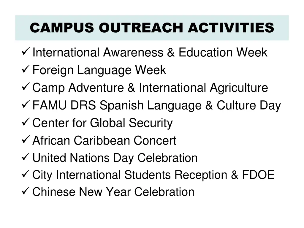campus outreach activities
