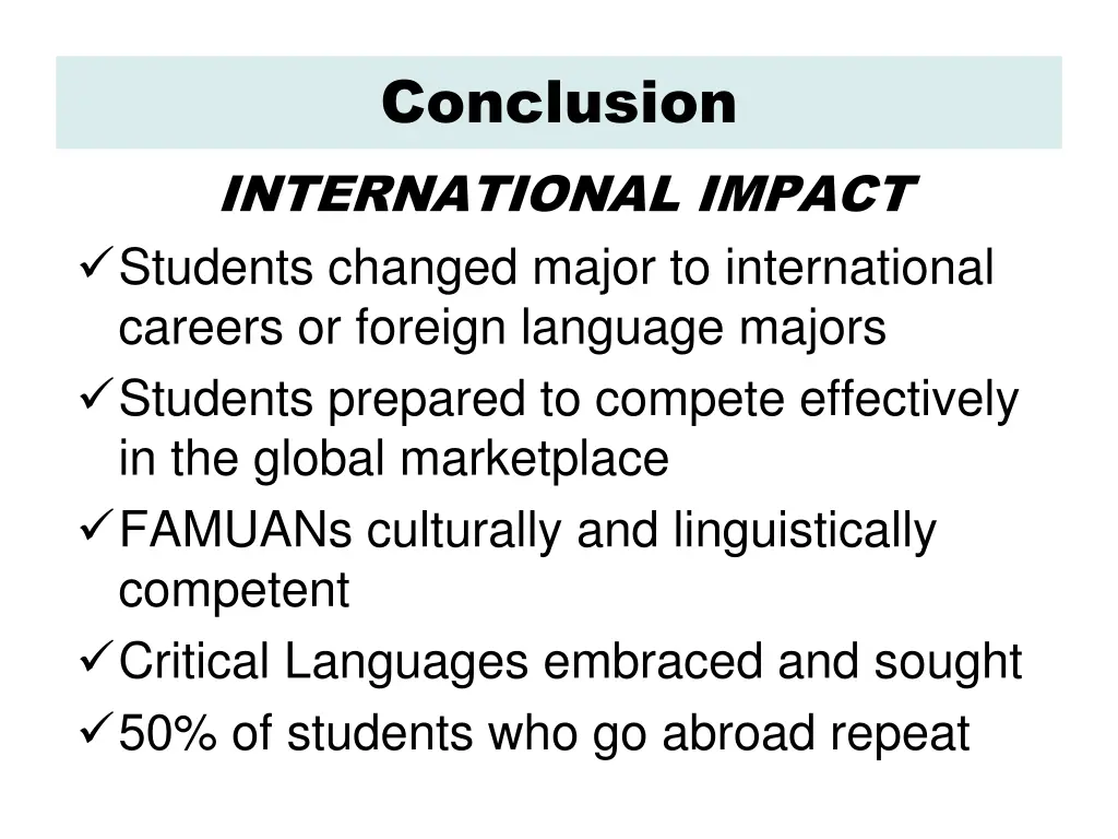 conclusion international impact students changed