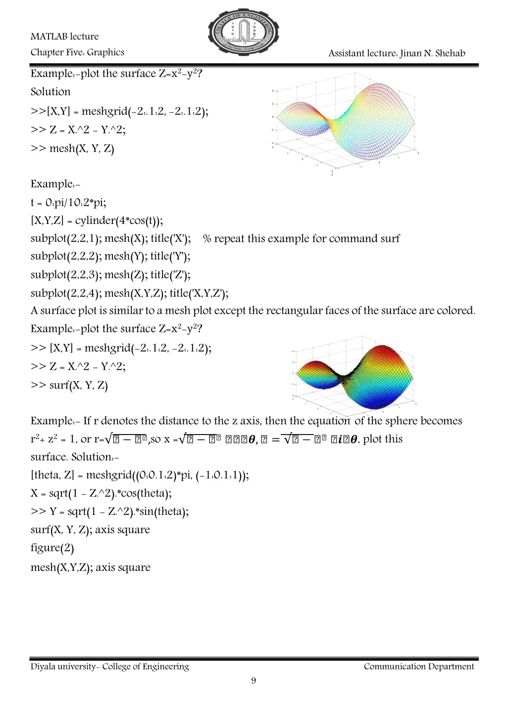 matlab lecture chapter five graphics example plot