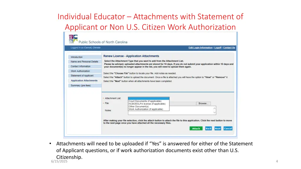 individual educator attachments with statement