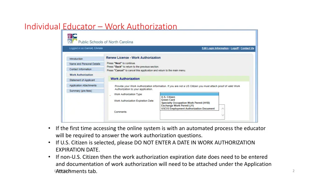individual educator work authorization