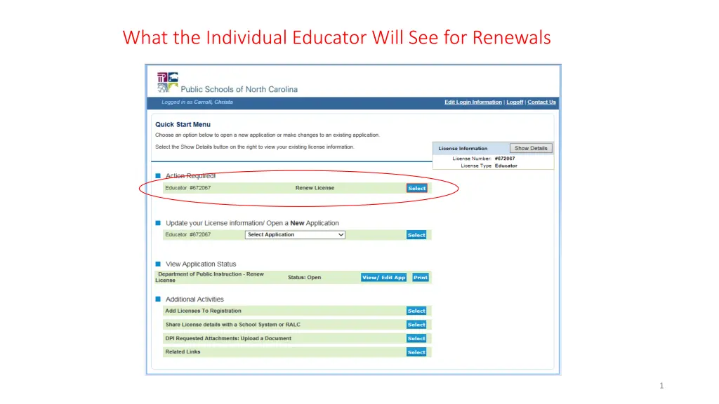 what the individual educator will see for renewals
