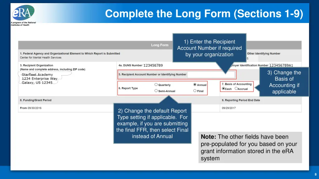 complete the long form sections 1 9