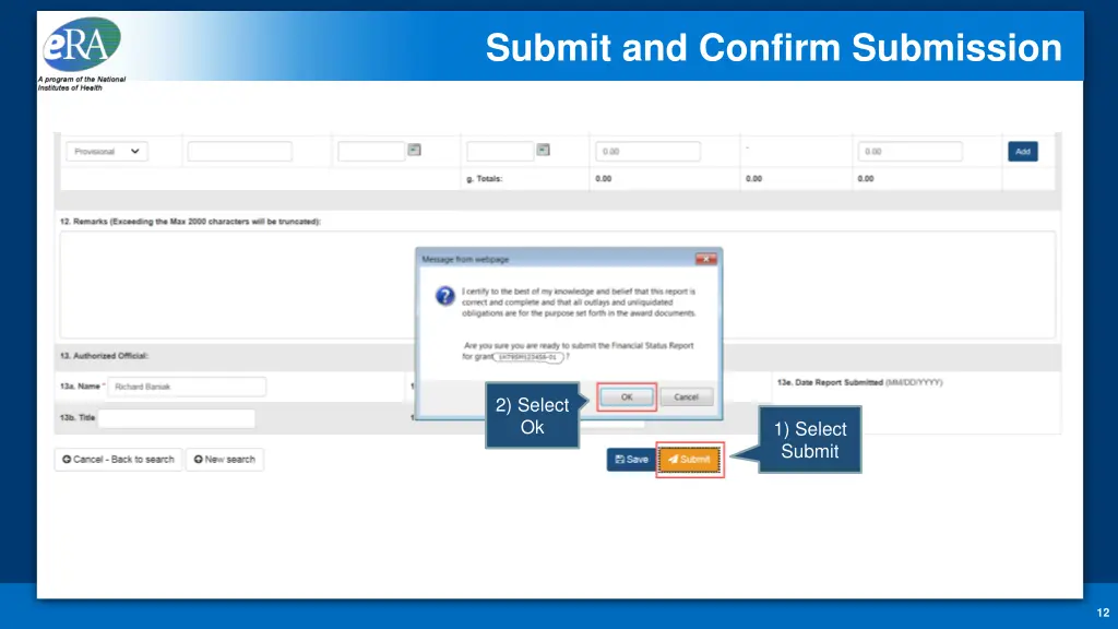 submit and confirm submission