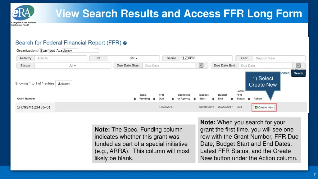 view search results and access ffr long form
