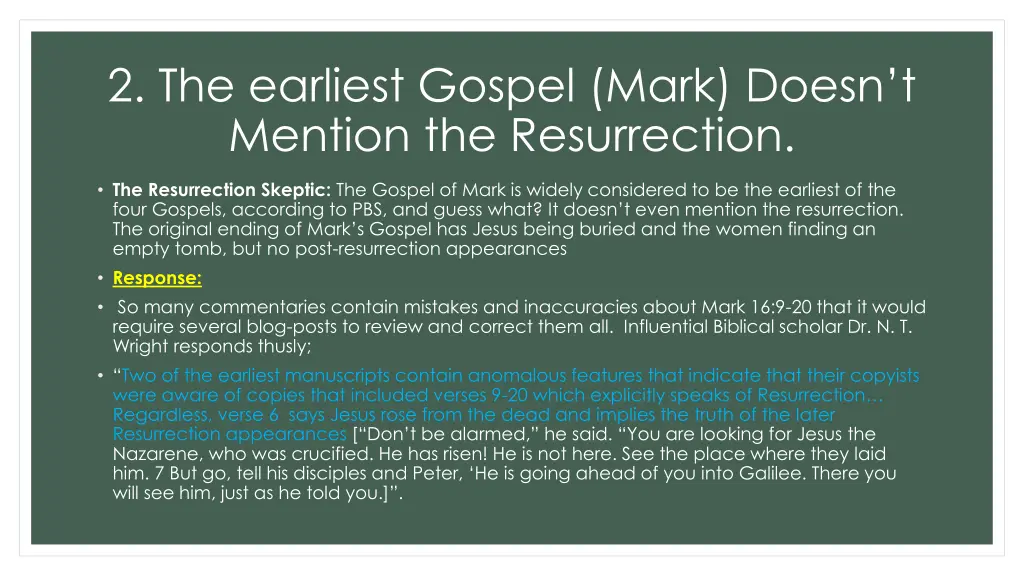 2 the earliest gospel mark doesn t mention