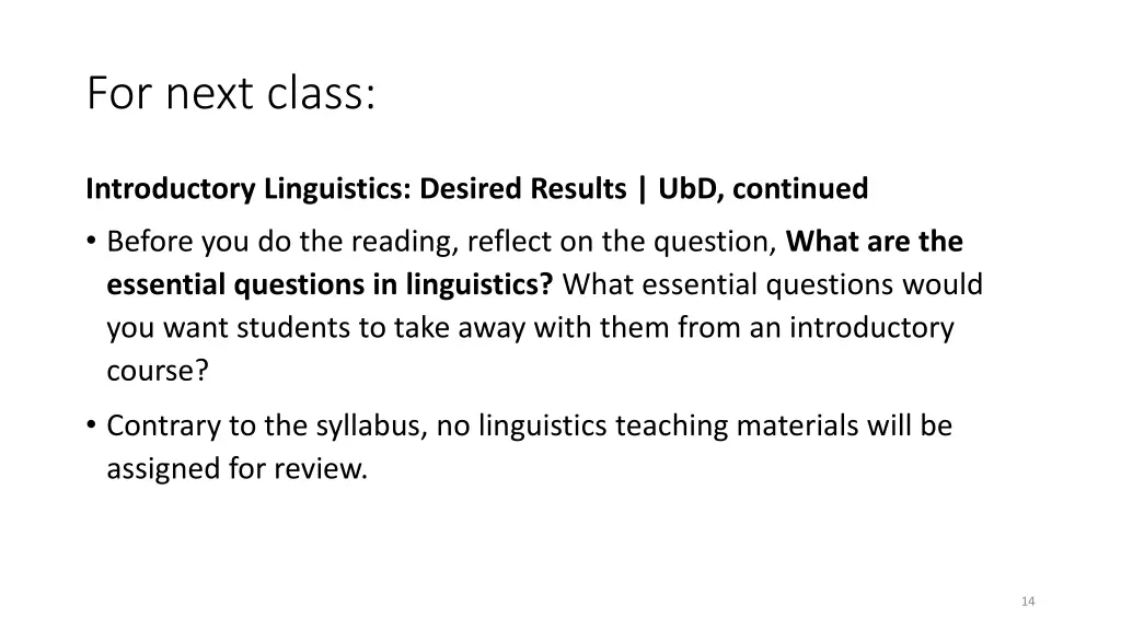 for next class