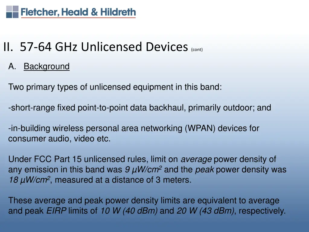 ii 57 64 ghz unlicensed devices cont