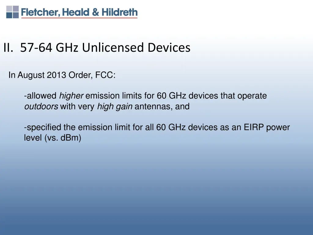 ii 57 64 ghz unlicensed devices