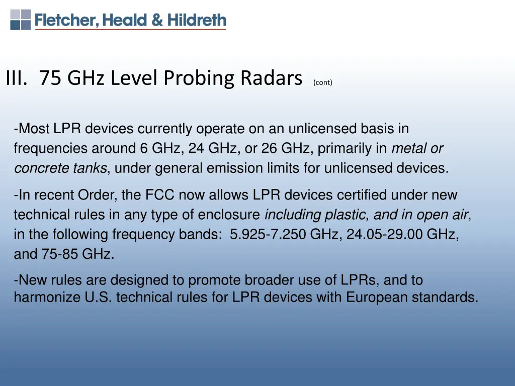 iii 75 ghz level probing radars cont