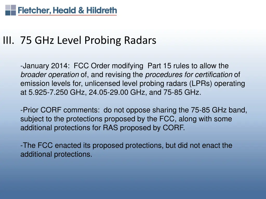 iii 75 ghz level probing radars