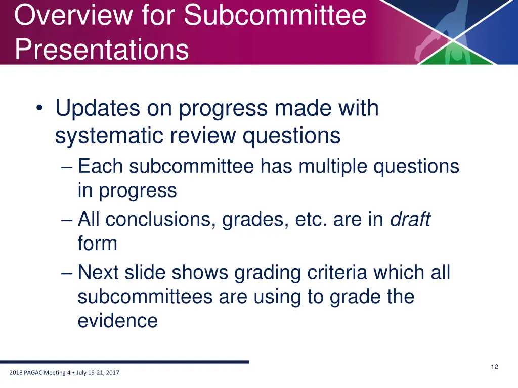 overview for subcommittee presentations