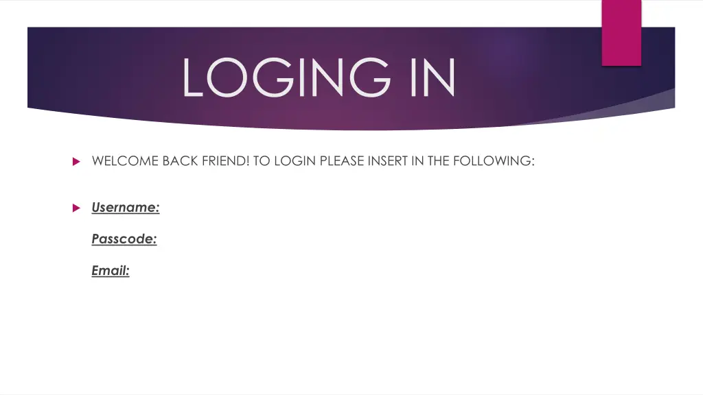 loging in