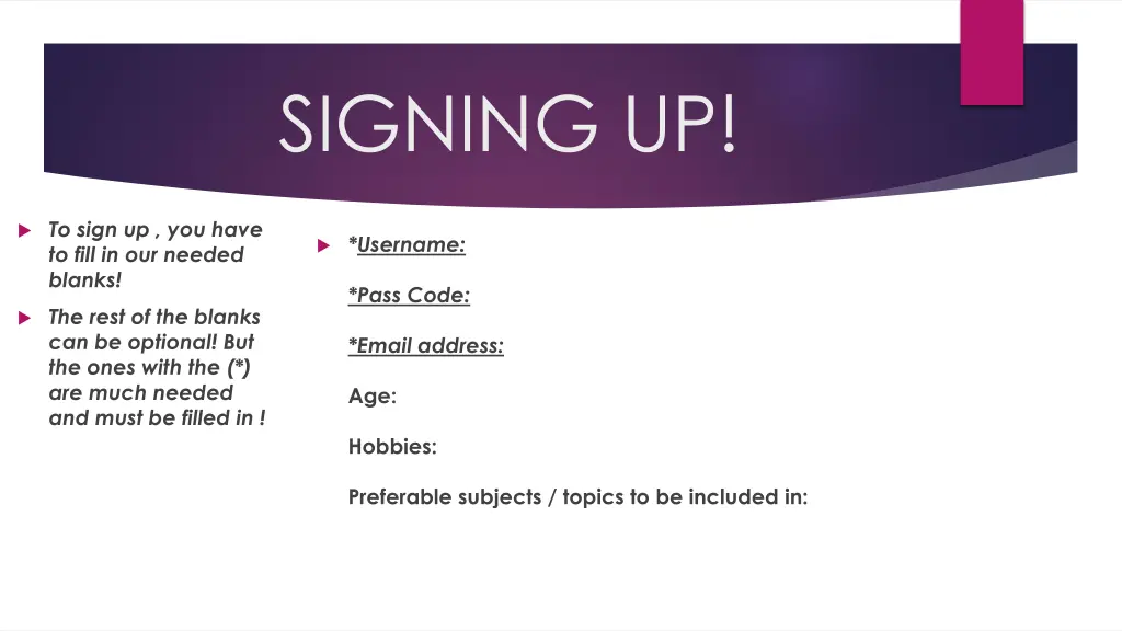 signing up