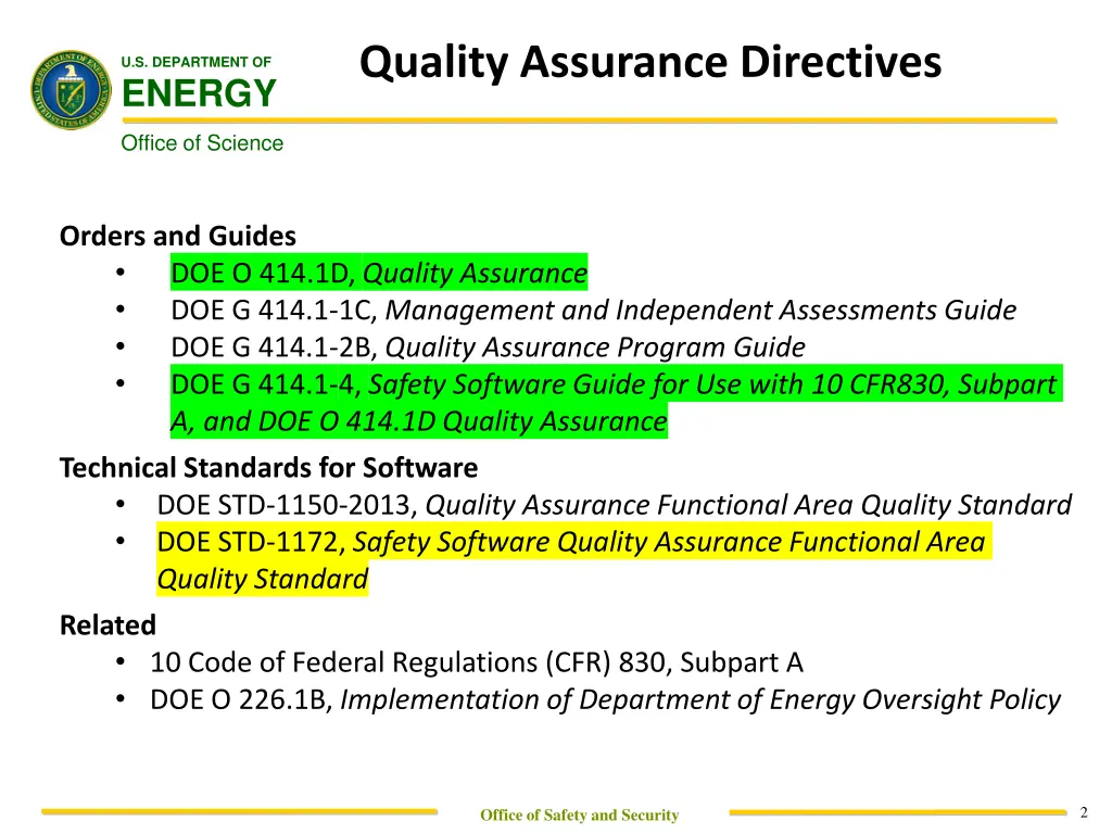 quality assurance directives