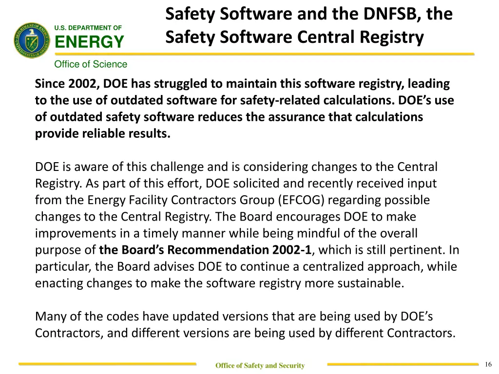 safety software and the dnfsb the safety software