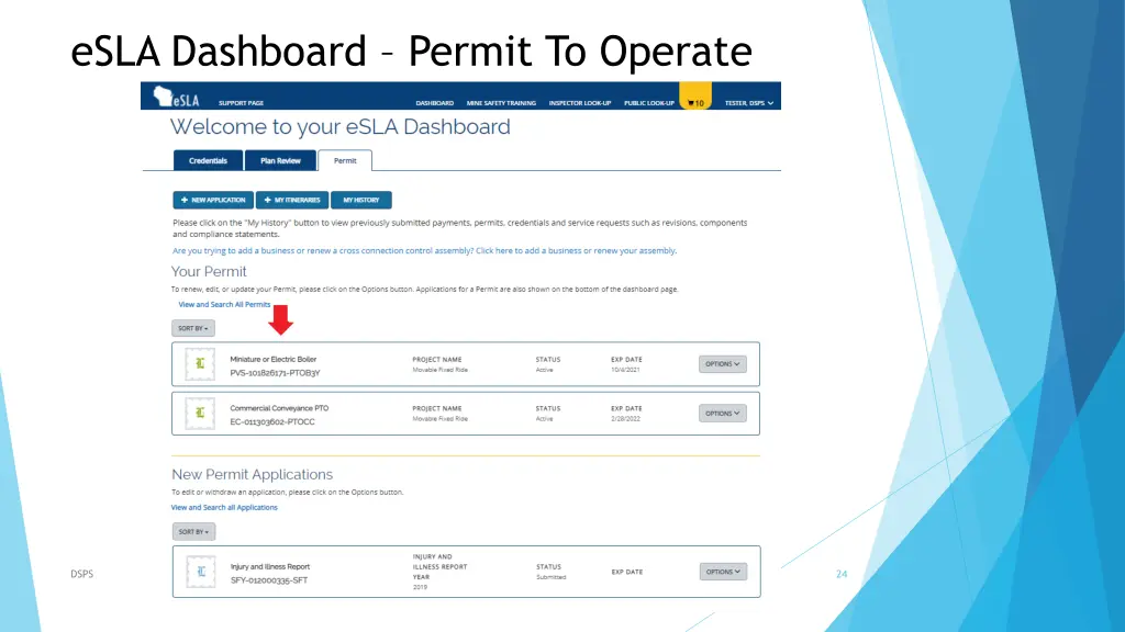 esla dashboard permit to operate