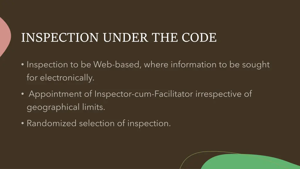inspection under the code