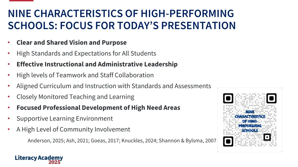 nine characteristics of high performing schools