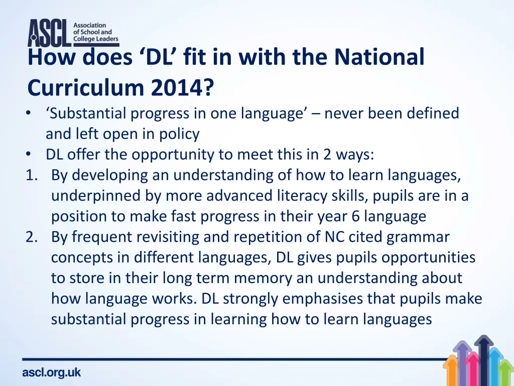 how does dl fit in with the national curriculum