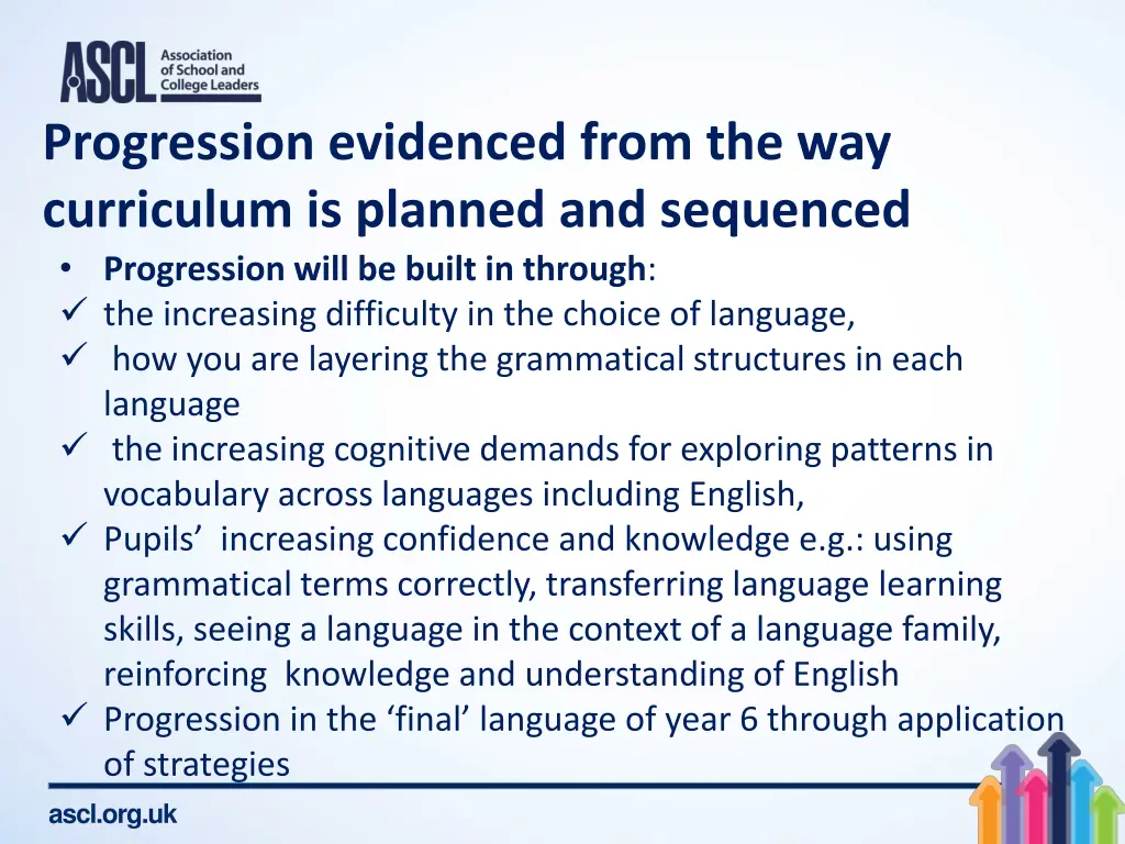 progression evidenced from the way curriculum