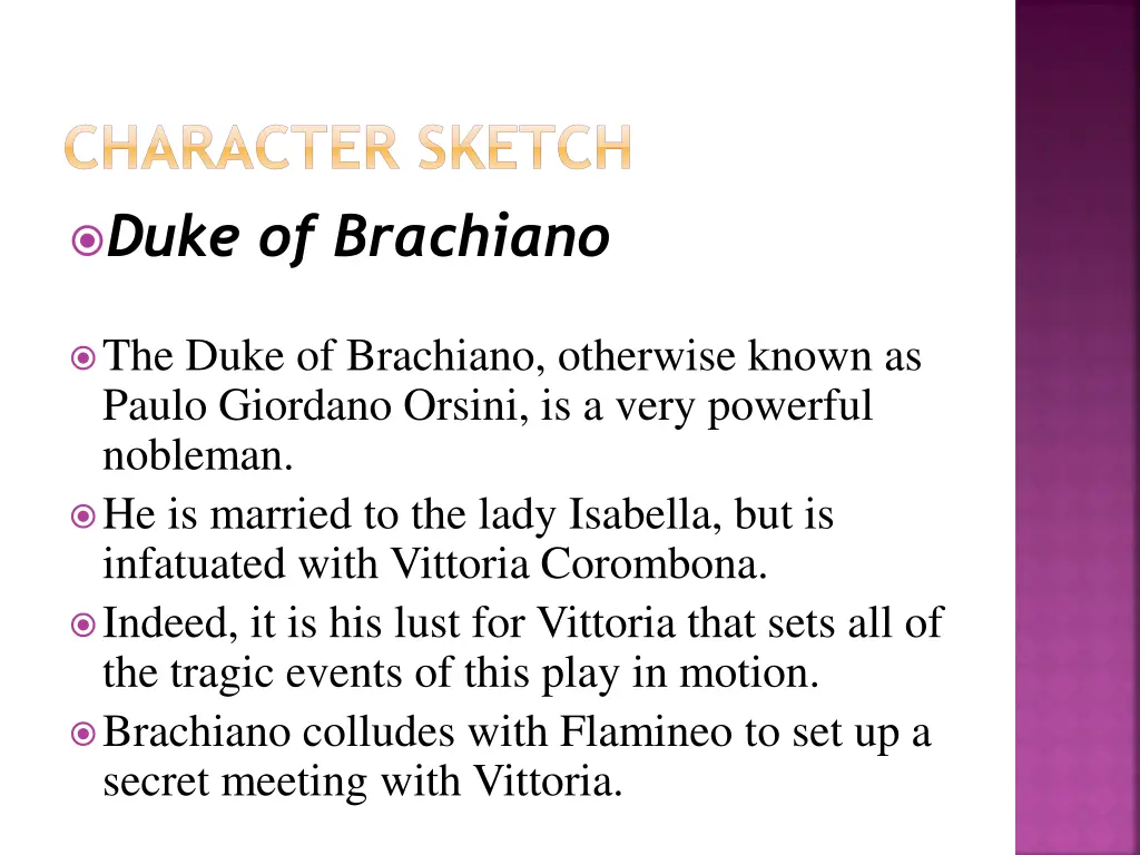 character sketch duke of brachiano