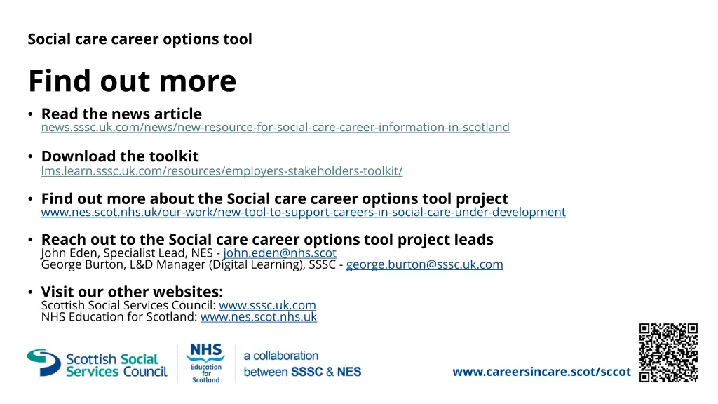 social care career options tool find out more